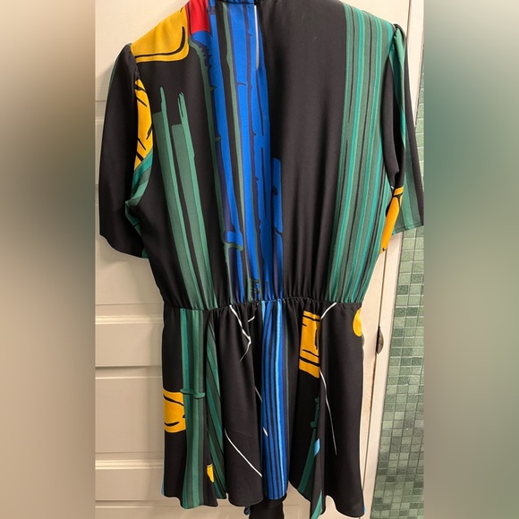 SOLD -Louis Vuitton 2019 Silk Knee length Dress Black Green Blue Red FR40 8 NWOT - Picture 3 of 13